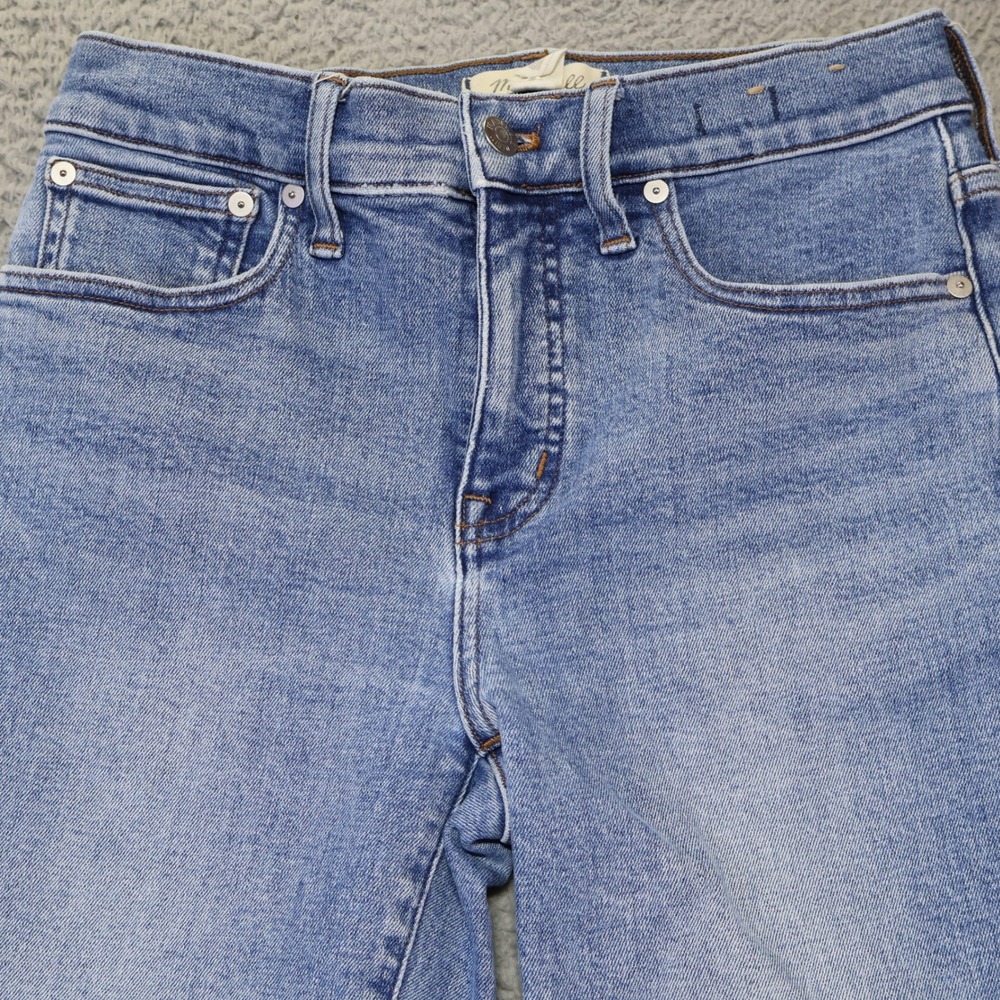 Madewell Mid-Rise Kick Out Jeans Blue Raw Hem Cropped Flare Denim 27 - Picture 2 of 11